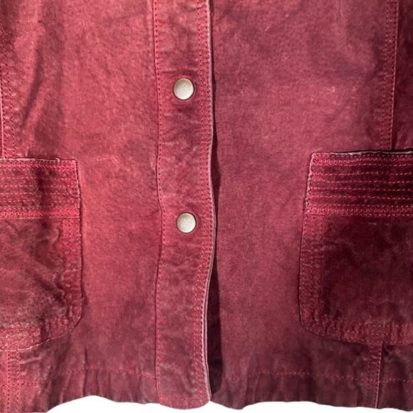 Chico's Red Maroon Leather Suede Collared Button Front Jacket Women Sz 2 Sz M - Picture 4 of 9